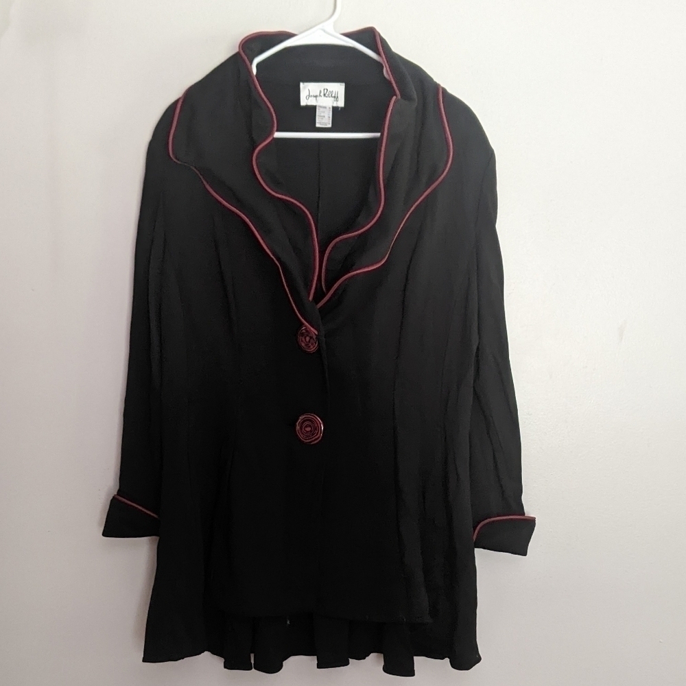Beautiful Vintage Joseph Ribkoff Wire Collar Jacket Black and Burgundy Red 16
